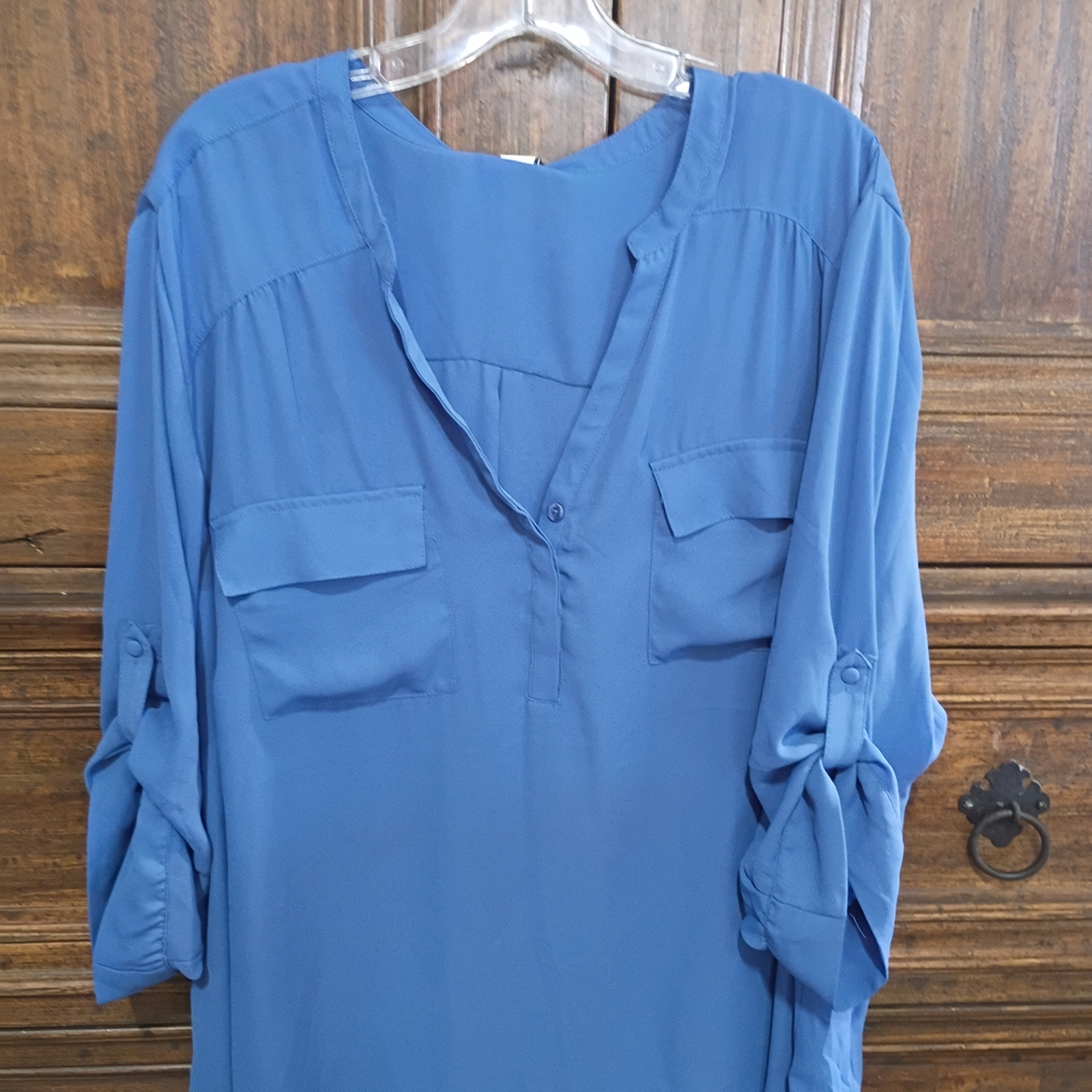 Torrid Blue Blouse with Roll-Tab Sleeves